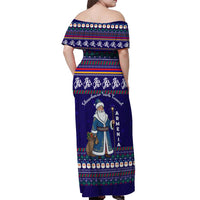 Armenia Christmas Off Shoulder Maxi Dress with Santa Claus Shnorhavor Surb Tsnund and Gift Bag Pattern - Wonder Print Shop