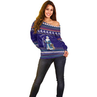 Armenia Christmas Off Shoulder Sweater with Santa Claus Shnorhavor Surb Tsnund and Gift Bag Pattern - Wonder Print Shop