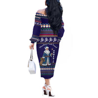 Armenia Christmas Off The Shoulder Long Sleeve Dress with Santa Claus Shnorhavor Surb Tsnund and Gift Bag Pattern - Wonder Print Shop