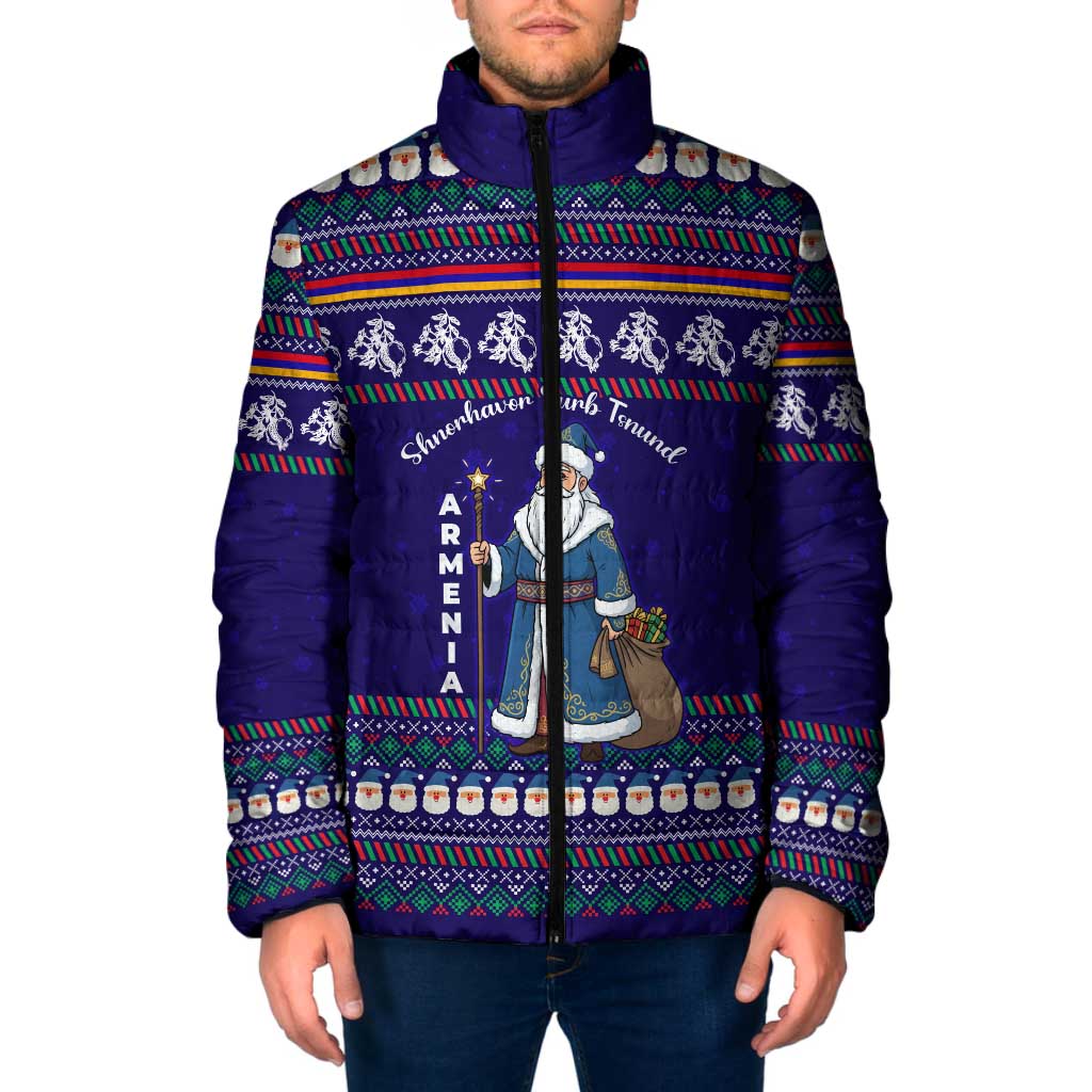 Armenia Christmas Padded Jacket with Santa Claus Shnorhavor Surb Tsnund and Gift Bag Pattern - Wonder Print Shop