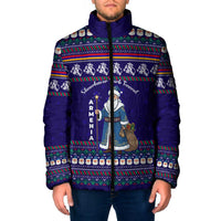 Armenia Christmas Padded Jacket with Santa Claus Shnorhavor Surb Tsnund and Gift Bag Pattern - Wonder Print Shop