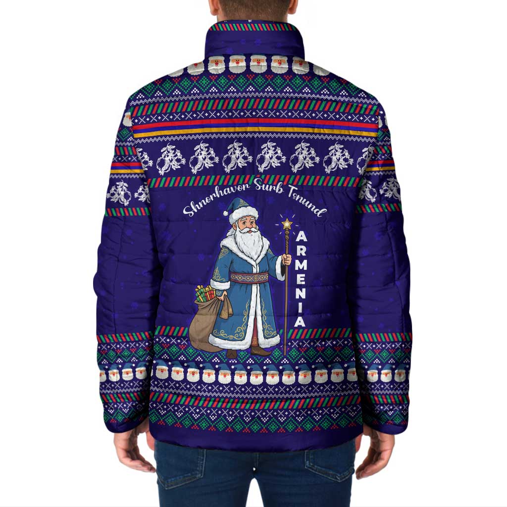 Armenia Christmas Padded Jacket with Santa Claus Shnorhavor Surb Tsnund and Gift Bag Pattern - Wonder Print Shop