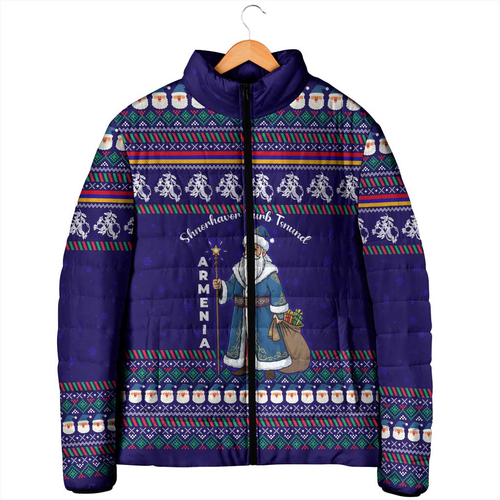 Armenia Christmas Padded Jacket with Santa Claus Shnorhavor Surb Tsnund and Gift Bag Pattern - Wonder Print Shop