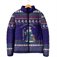 Armenia Christmas Padded Jacket with Santa Claus Shnorhavor Surb Tsnund and Gift Bag Pattern - Wonder Print Shop