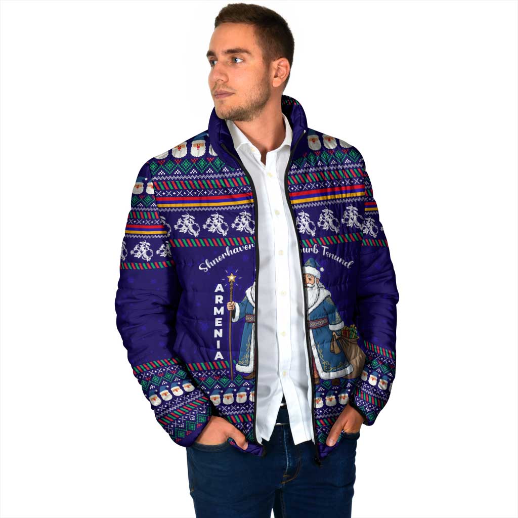 Armenia Christmas Padded Jacket with Santa Claus Shnorhavor Surb Tsnund and Gift Bag Pattern - Wonder Print Shop