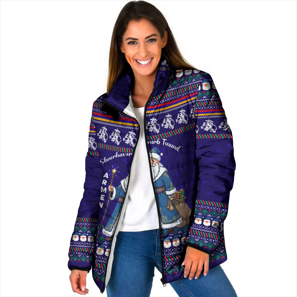 Armenia Christmas Padded Jacket with Santa Claus Shnorhavor Surb Tsnund and Gift Bag Pattern - Wonder Print Shop