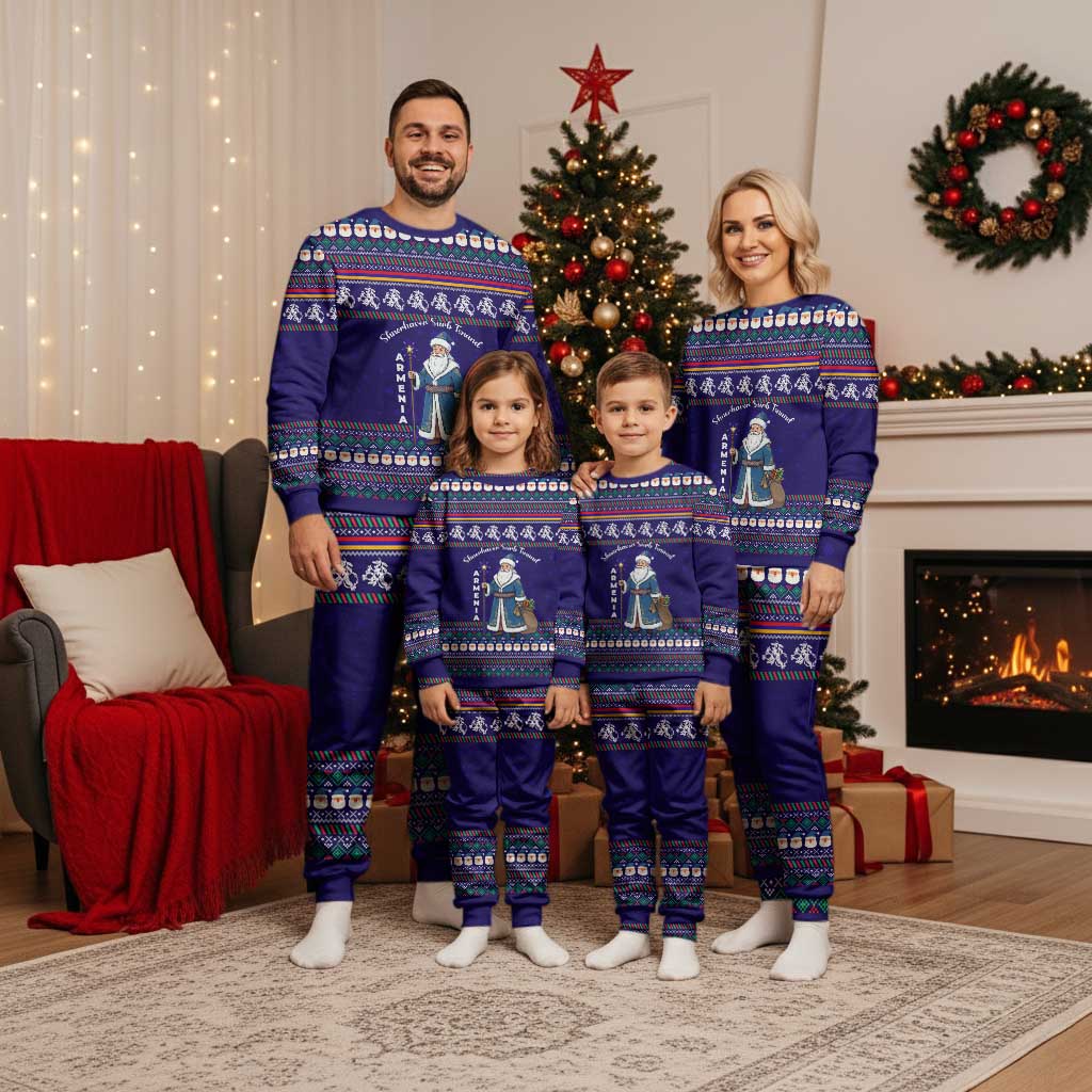 Armenia Christmas Pajama Set with Santa Claus Shnorhavor Surb Tsnund and Gift Bag Pattern - Wonder Print Shop