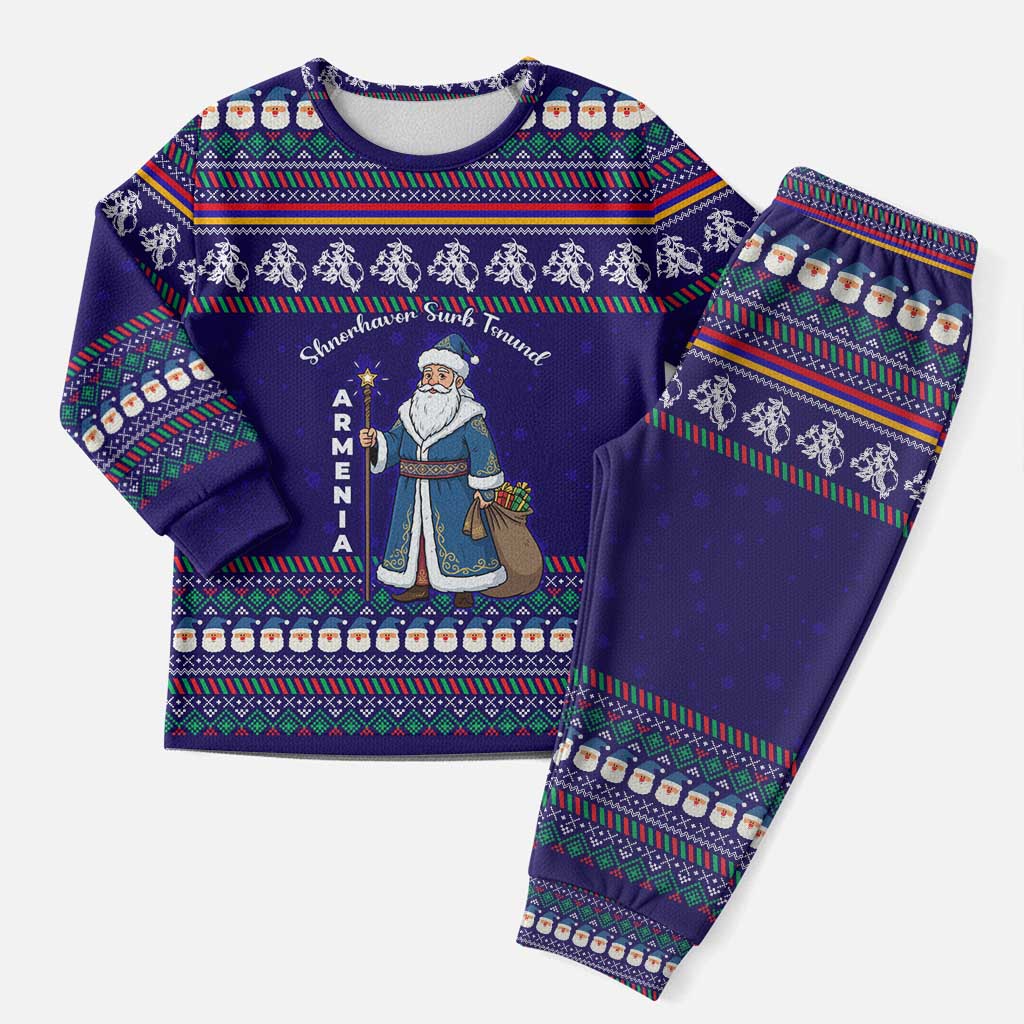 Armenia Christmas Pajama Set with Santa Claus Shnorhavor Surb Tsnund and Gift Bag Pattern - Wonder Print Shop