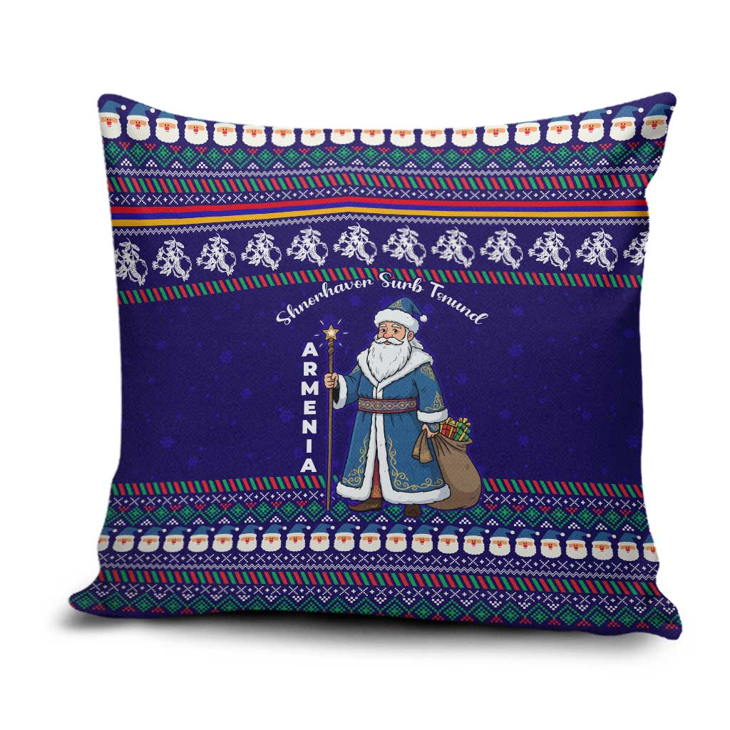 Armenia Christmas Pillow Cover with Santa Claus Shnorhavor Surb Tsnund and Gift Bag Pattern - Wonder Print Shop