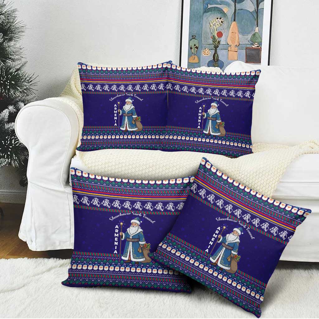 Armenia Christmas Pillow Cover with Santa Claus Shnorhavor Surb Tsnund and Gift Bag Pattern - Wonder Print Shop