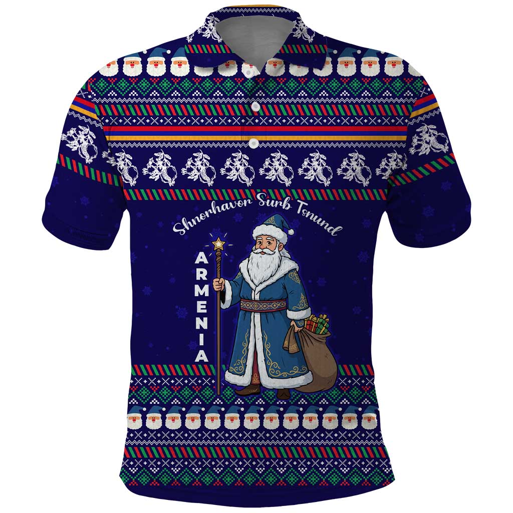 Armenia Christmas Polo Shirt with Santa Claus Shnorhavor Surb Tsnund and Gift Bag Pattern - Wonder Print Shop