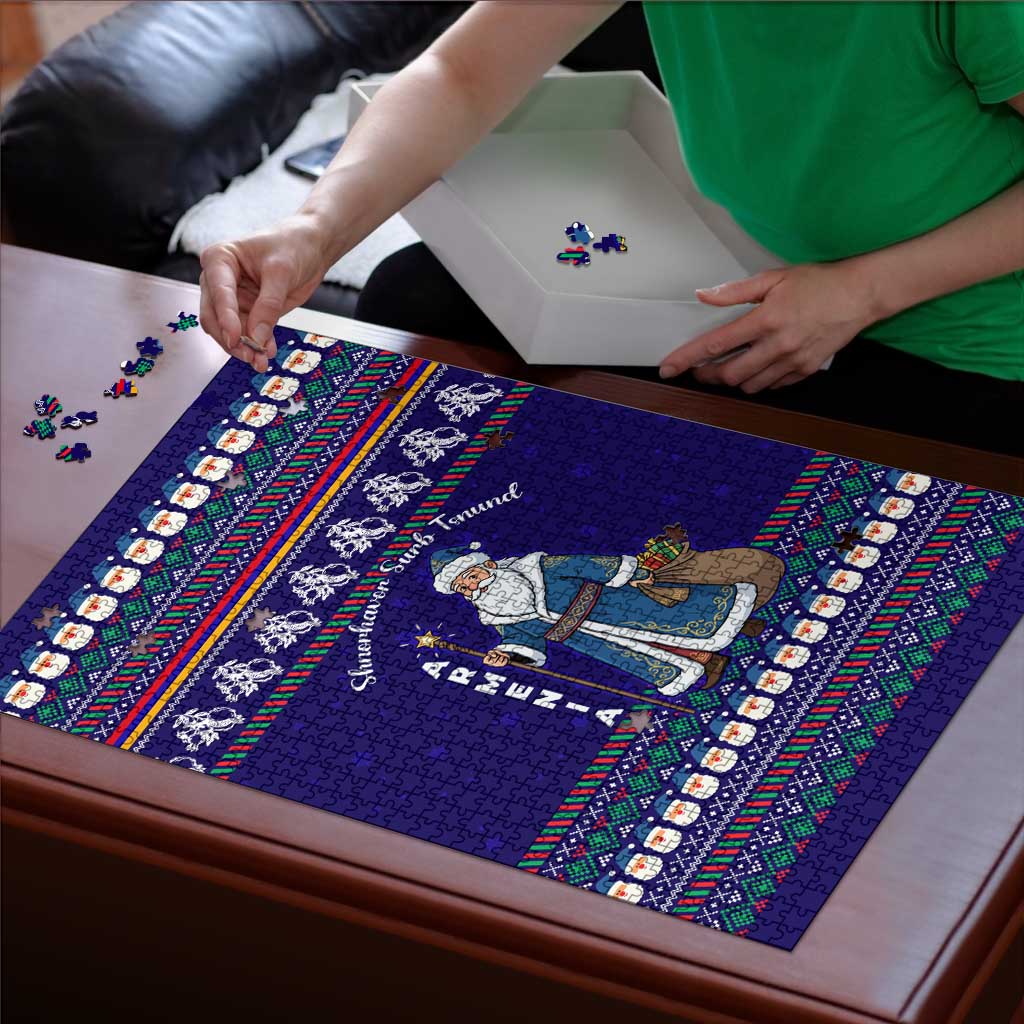 Armenia Christmas Puzzle with Santa Claus Shnorhavor Surb Tsnund and Gift Bag Pattern - Wonder Print Shop