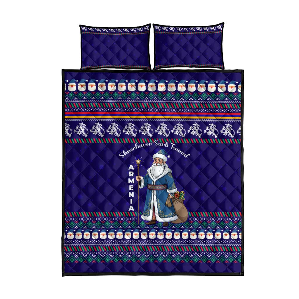 Armenia Christmas Quilt Bed Set with Santa Claus Shnorhavor Surb Tsnund and Gift Bag Pattern - Wonder Print Shop