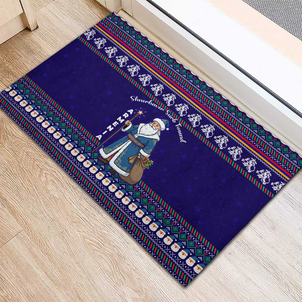 Armenia Christmas Rubber Doormat with Santa Claus Shnorhavor Surb Tsnund and Gift Bag Pattern - Wonder Print Shop