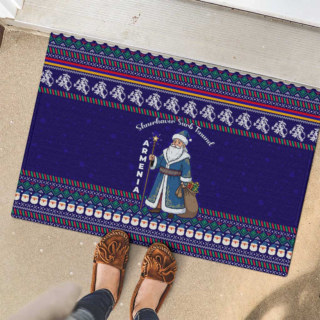 Armenia Christmas Rubber Doormat with Santa Claus Shnorhavor Surb Tsnund and Gift Bag Pattern - Wonder Print Shop
