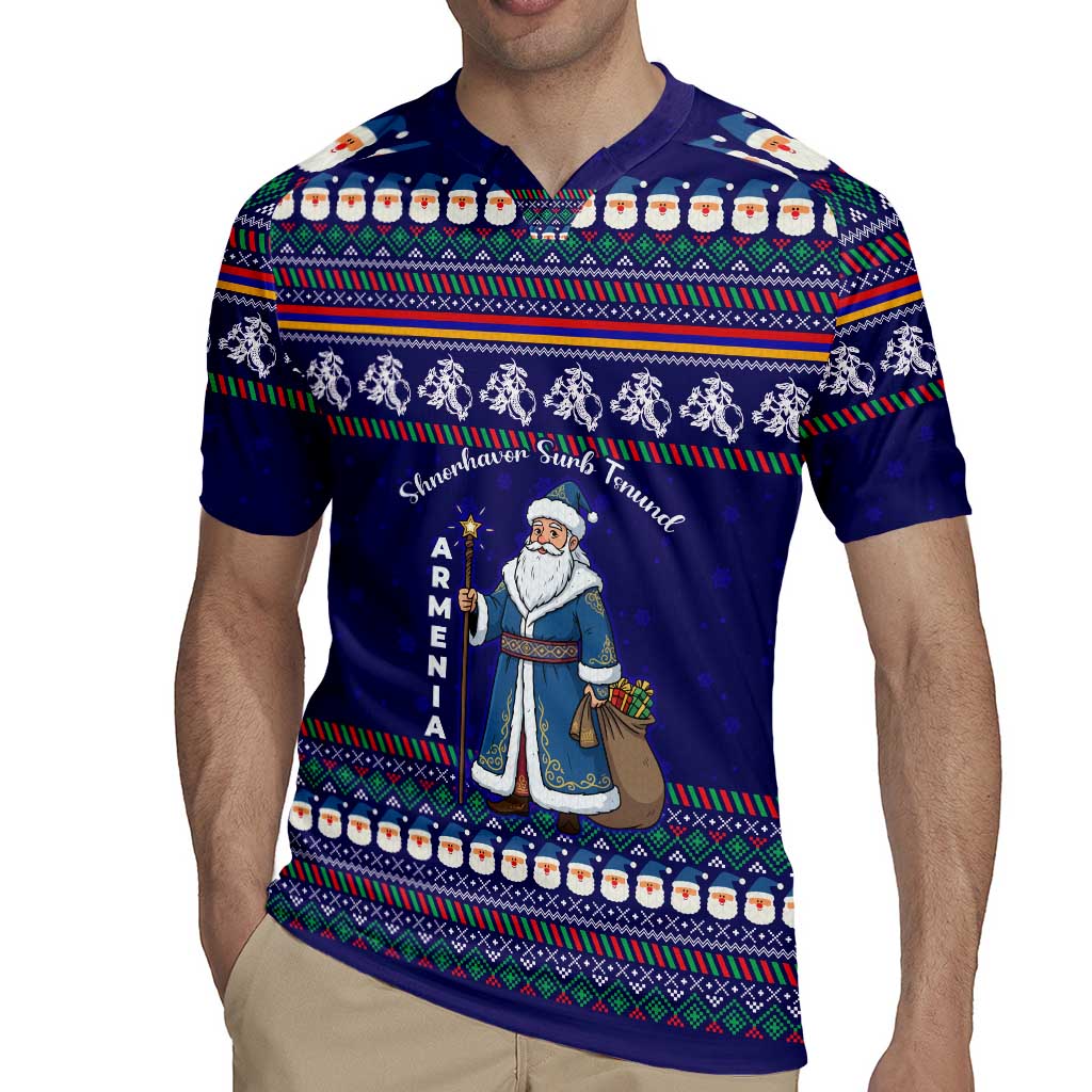 Armenia Christmas Rugby Jersey with Santa Claus Shnorhavor Surb Tsnund and Gift Bag Pattern - Wonder Print Shop