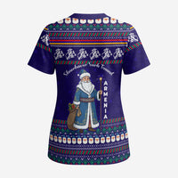 Armenia Christmas Scrub Top with Santa Claus Shnorhavor Surb Tsnund and Gift Bag Pattern - Wonder Print Shop