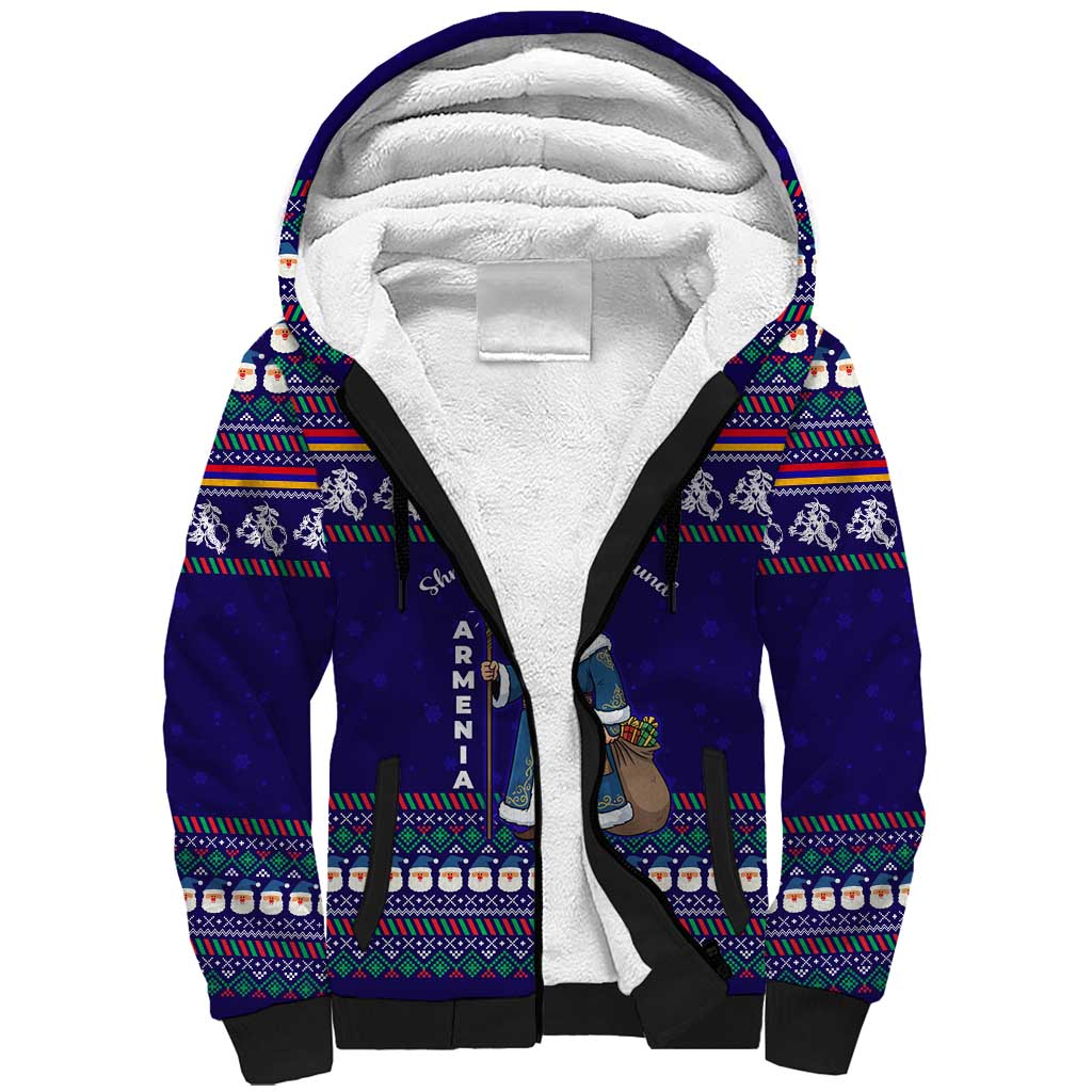 Armenia Christmas Sherpa Hoodie with Santa Claus Shnorhavor Surb Tsnund and Gift Bag Pattern - Wonder Print Shop