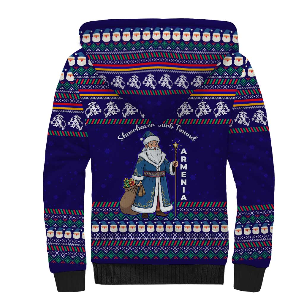 Armenia Christmas Sherpa Hoodie with Santa Claus Shnorhavor Surb Tsnund and Gift Bag Pattern - Wonder Print Shop