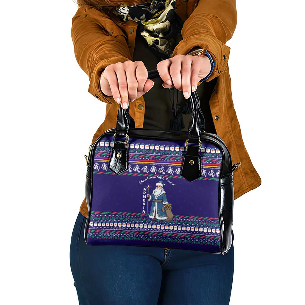 Armenia Christmas Shoulder Handbag with Santa Claus Shnorhavor Surb Tsnund and Gift Bag Pattern - Wonder Print Shop