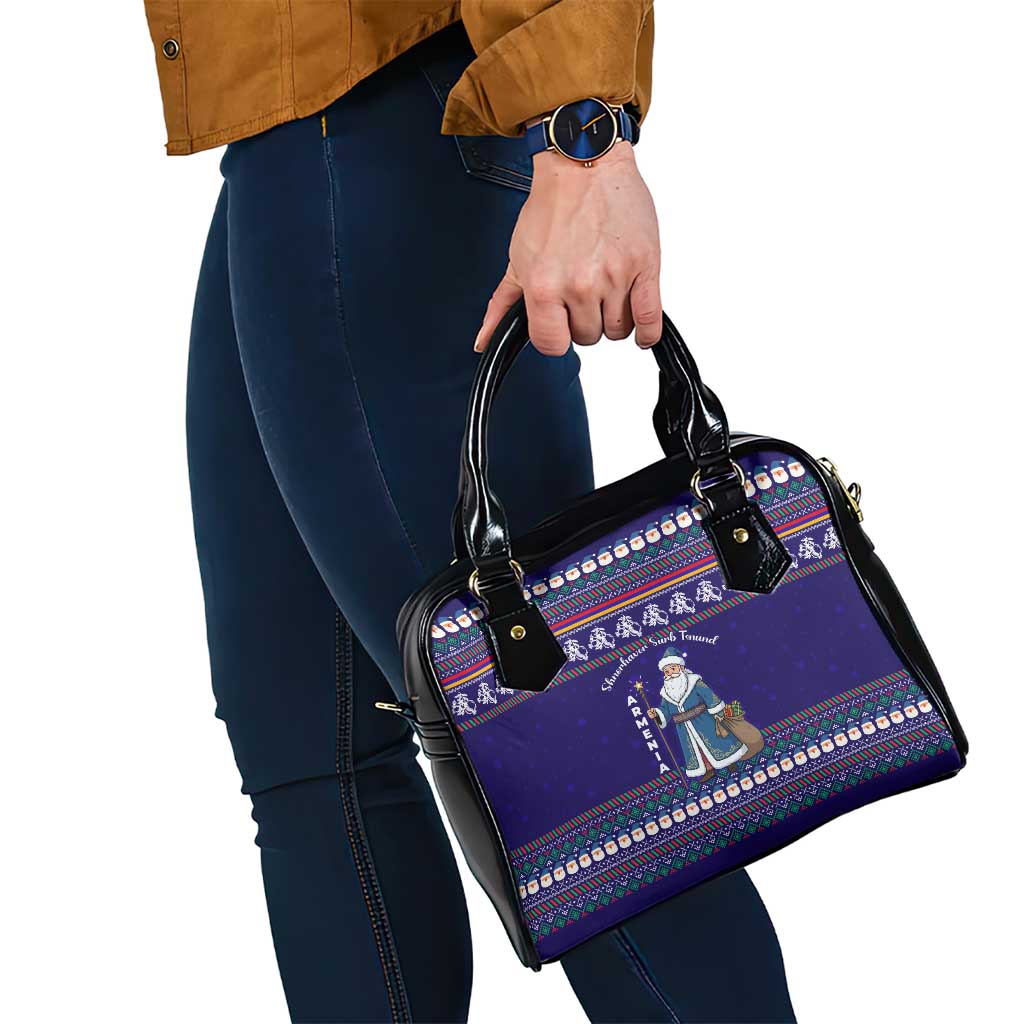 Armenia Christmas Shoulder Handbag with Santa Claus Shnorhavor Surb Tsnund and Gift Bag Pattern - Wonder Print Shop