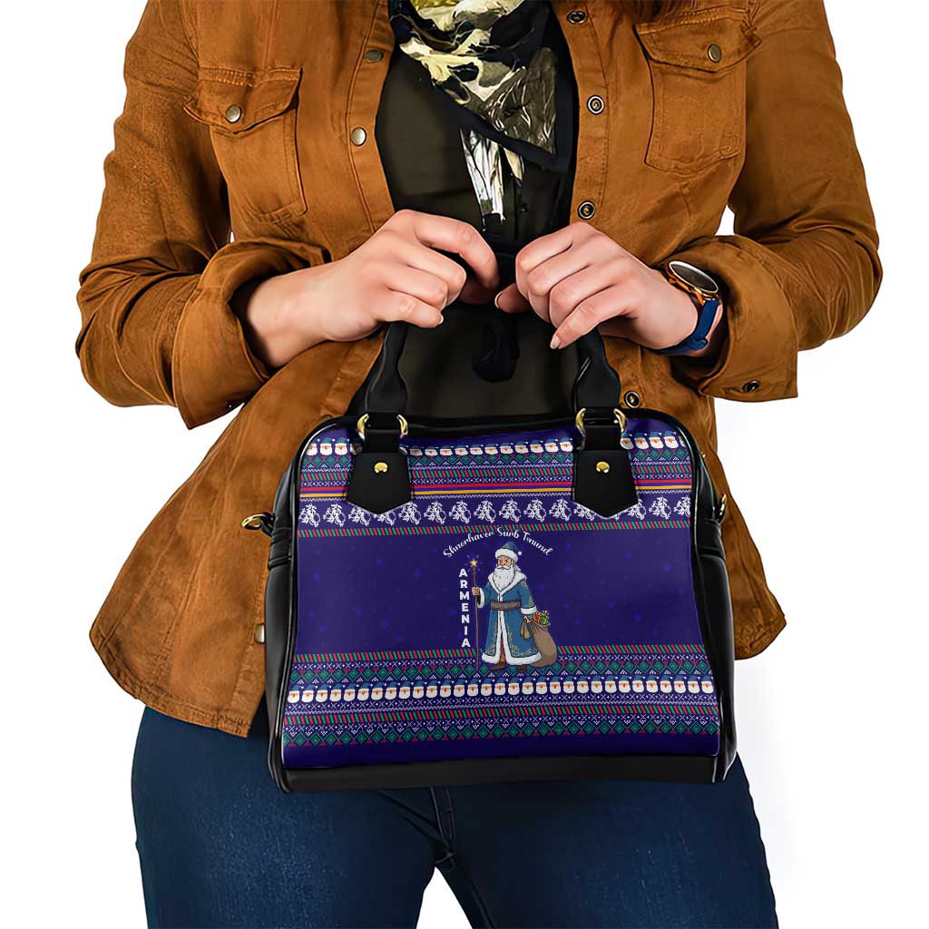 Armenia Christmas Shoulder Handbag with Santa Claus Shnorhavor Surb Tsnund and Gift Bag Pattern - Wonder Print Shop