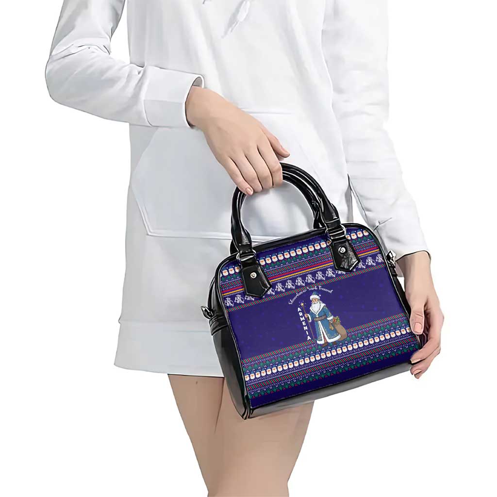 Armenia Christmas Shoulder Handbag with Santa Claus Shnorhavor Surb Tsnund and Gift Bag Pattern - Wonder Print Shop