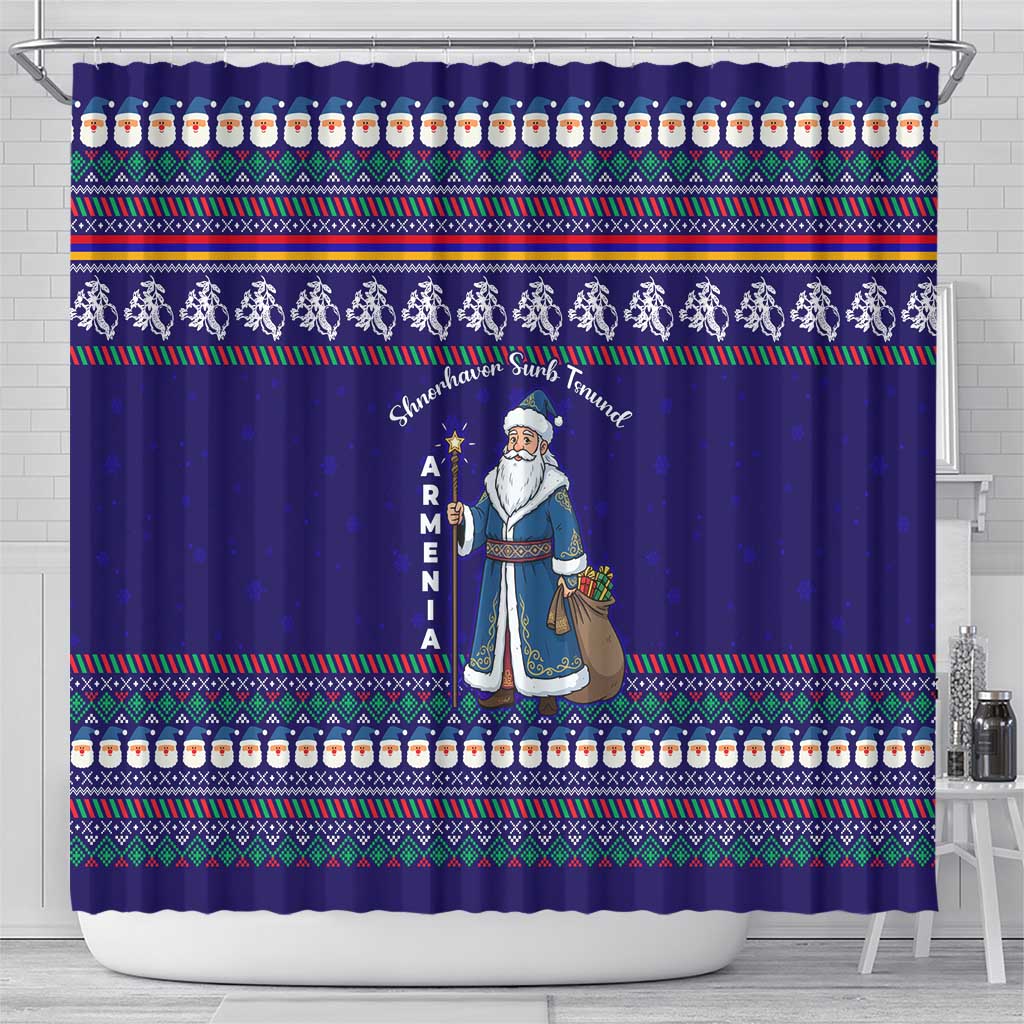 Armenia Christmas Shower Curtain with Santa Claus Shnorhavor Surb Tsnund and Gift Bag Pattern - Wonder Print Shop