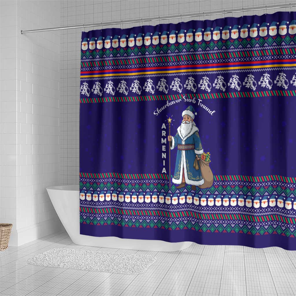 Armenia Christmas Shower Curtain with Santa Claus Shnorhavor Surb Tsnund and Gift Bag Pattern - Wonder Print Shop