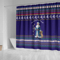 Armenia Christmas Shower Curtain with Santa Claus Shnorhavor Surb Tsnund and Gift Bag Pattern - Wonder Print Shop