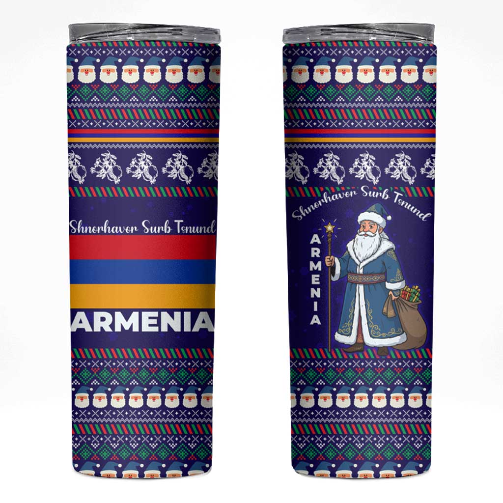 Armenia Christmas Skinny Tumbler with Santa Claus Shnorhavor Surb Tsnund and Gift Bag Pattern - Wonder Print Shop