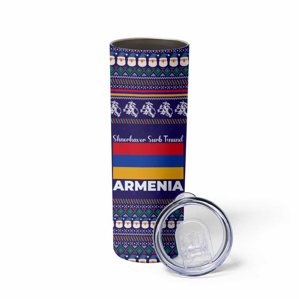 Armenia Christmas Skinny Tumbler with Santa Claus Shnorhavor Surb Tsnund and Gift Bag Pattern - Wonder Print Shop
