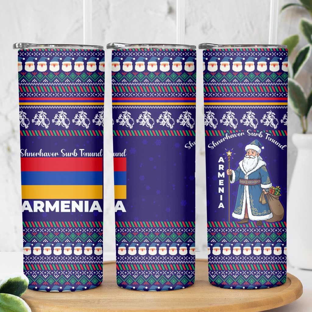 Armenia Christmas Skinny Tumbler with Santa Claus Shnorhavor Surb Tsnund and Gift Bag Pattern - Wonder Print Shop