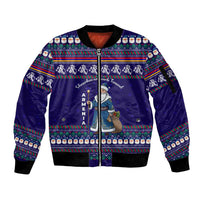 Armenia Christmas Sleeve Zip Bomber Jacket with Santa Claus Shnorhavor Surb Tsnund and Gift Bag Pattern - Wonder Print Shop