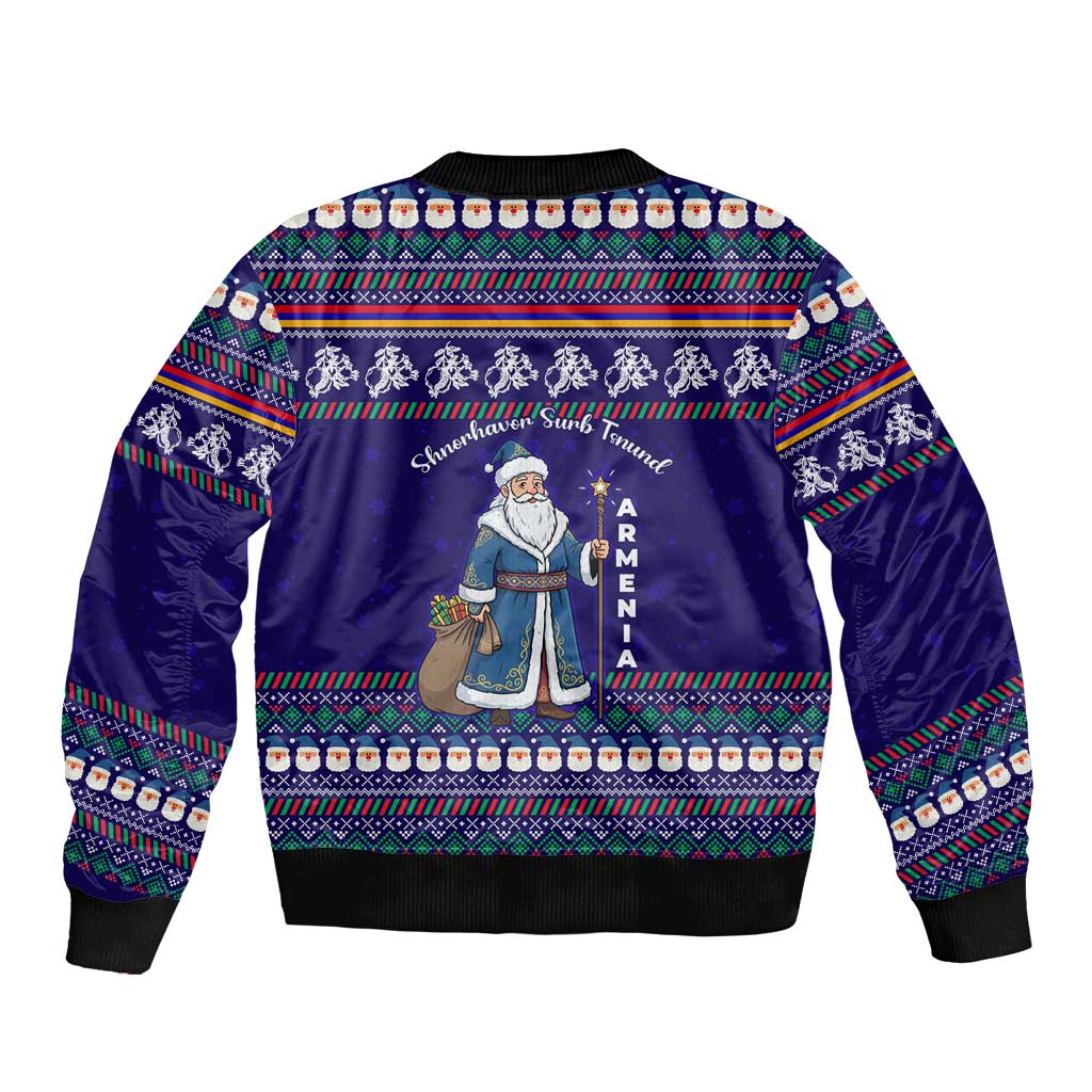 Armenia Christmas Sleeve Zip Bomber Jacket with Santa Claus Shnorhavor Surb Tsnund and Gift Bag Pattern - Wonder Print Shop