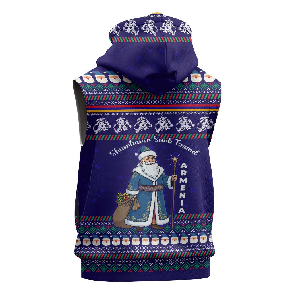 Armenia Christmas Sleeveless Zip Hoodie with Santa Claus Shnorhavor Surb Tsnund and Gift Bag Pattern - Wonder Print Shop