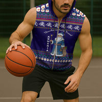 Armenia Christmas Sleeveless Zip Hoodie with Santa Claus Shnorhavor Surb Tsnund and Gift Bag Pattern - Wonder Print Shop