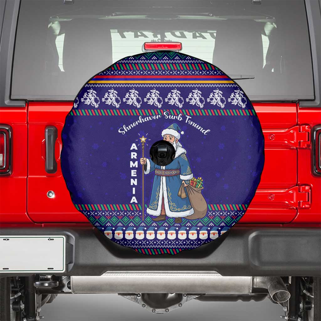 Armenia Christmas Spare Tire Cover with Santa Claus Shnorhavor Surb Tsnund and Gift Bag Pattern - Wonder Print Shop