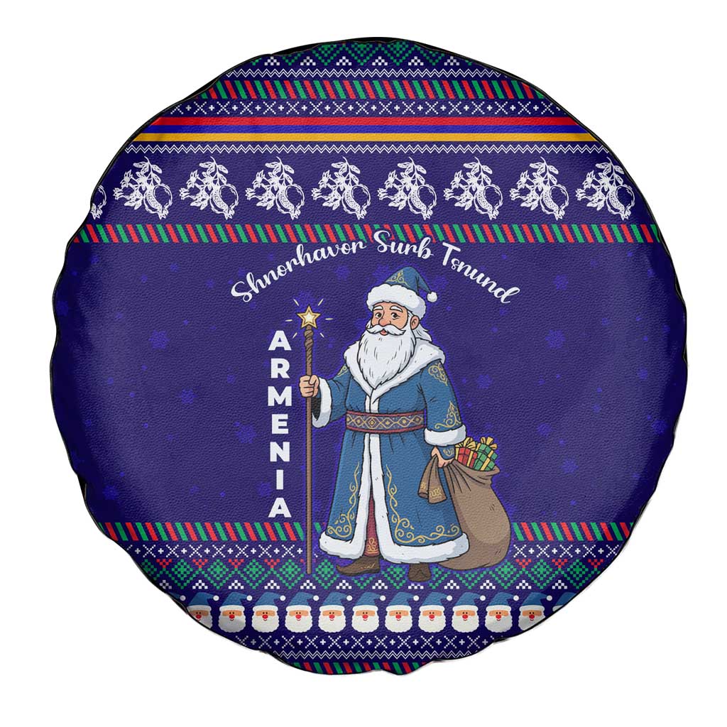 Armenia Christmas Spare Tire Cover with Santa Claus Shnorhavor Surb Tsnund and Gift Bag Pattern - Wonder Print Shop