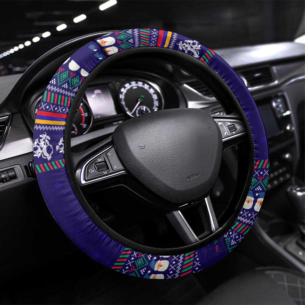 Armenia Christmas Steering Wheel Cover with Santa Claus Shnorhavor Surb Tsnund and Gift Bag Pattern - Wonder Print Shop