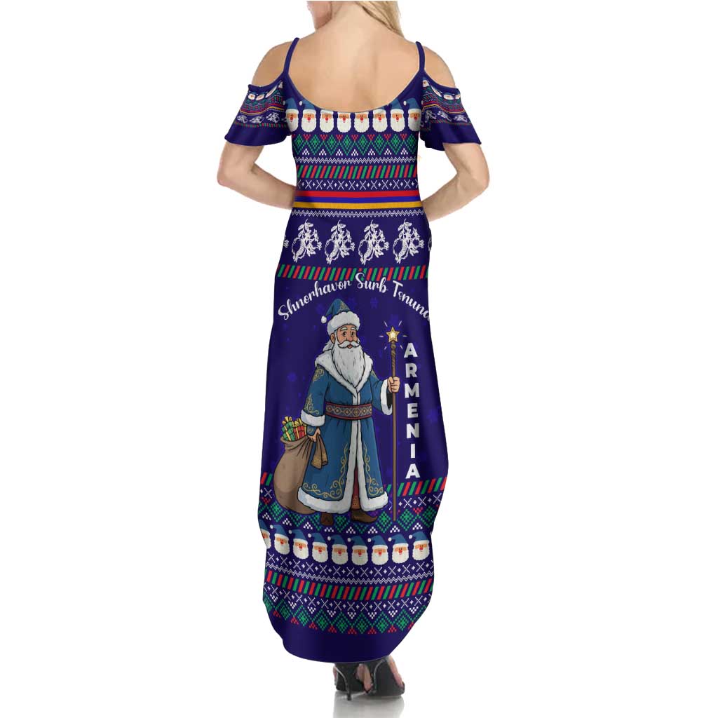 Armenia Christmas Summer Maxi Dress with Santa Claus Shnorhavor Surb Tsnund and Gift Bag Pattern - Wonder Print Shop
