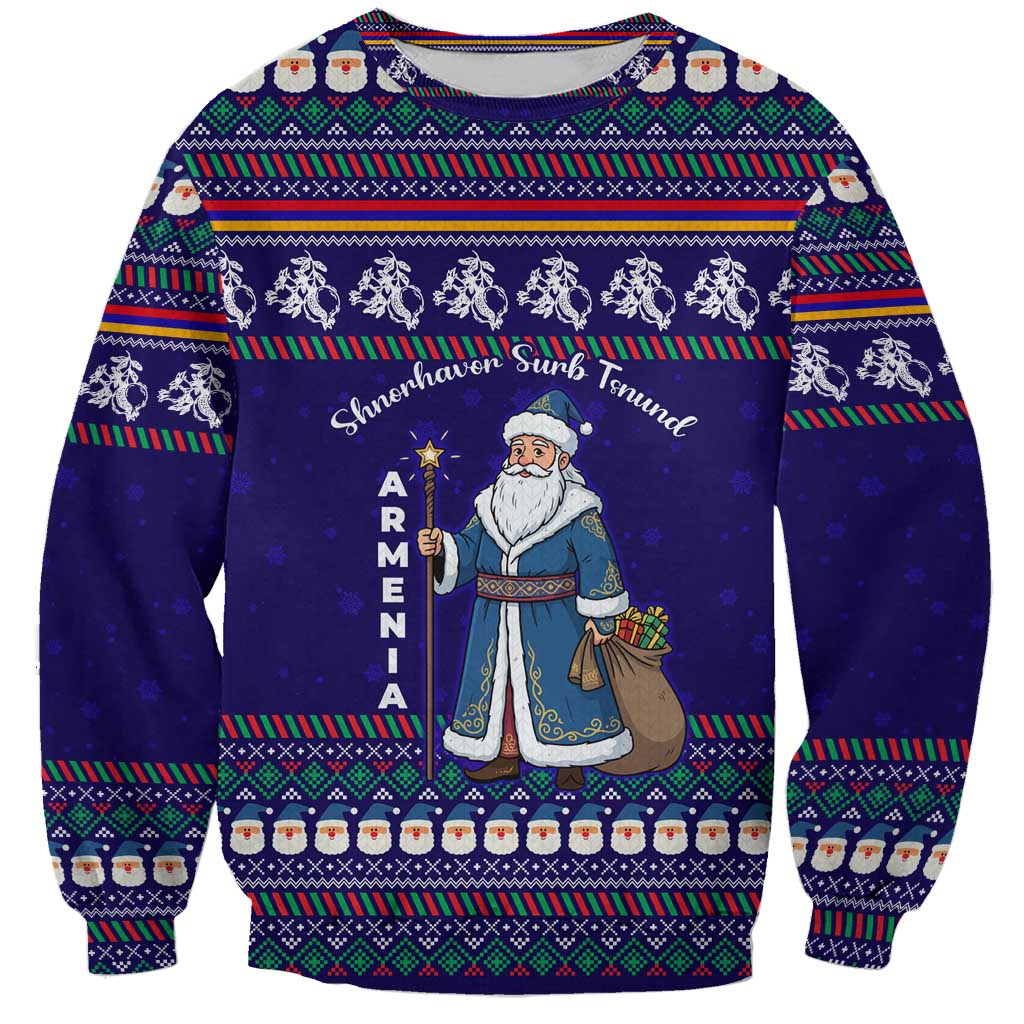 Armenia Christmas Sweatshirt with Santa Claus Shnorhavor Surb Tsnund and Gift Bag Pattern - Wonder Print Shop