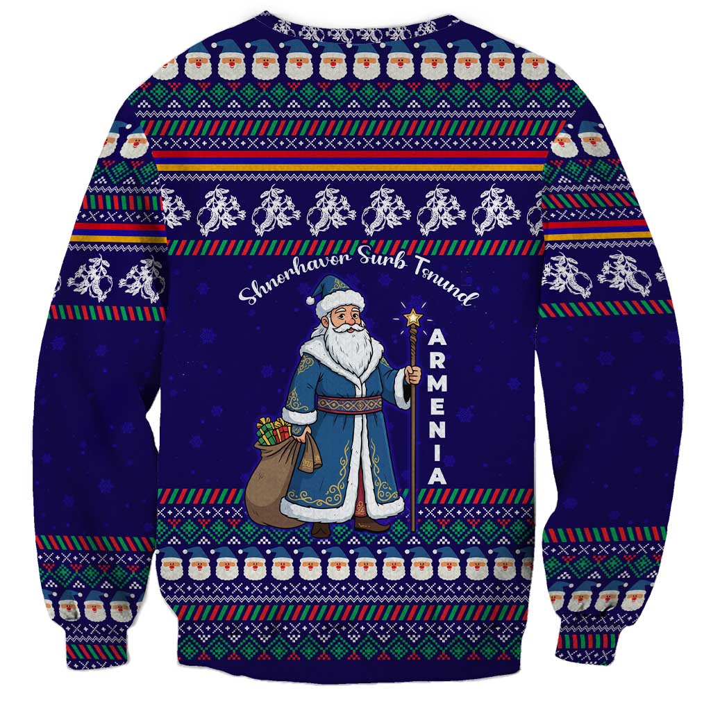 Armenia Christmas Sweatshirt with Santa Claus Shnorhavor Surb Tsnund and Gift Bag Pattern - Wonder Print Shop