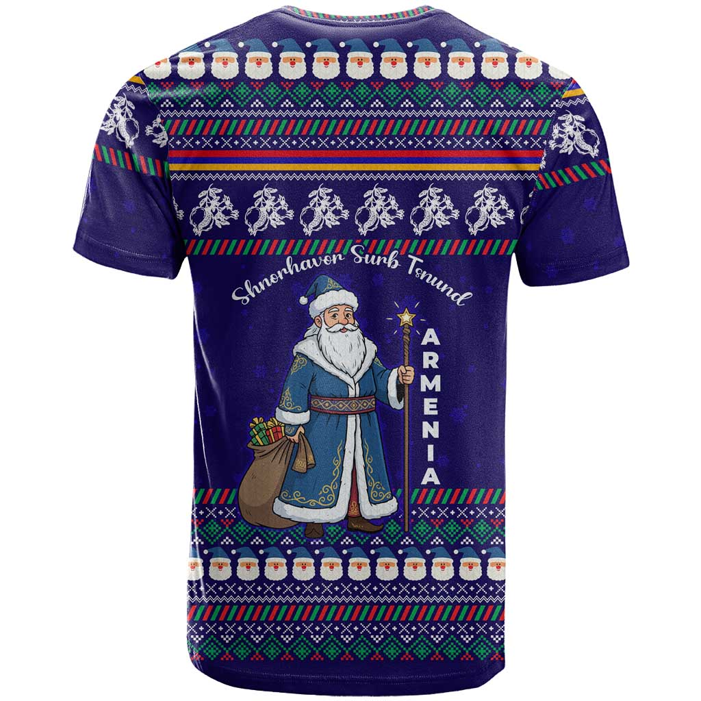 Armenia Christmas T Shirt with Santa Claus Shnorhavor Surb Tsnund and Gift Bag Pattern - Wonder Print Shop
