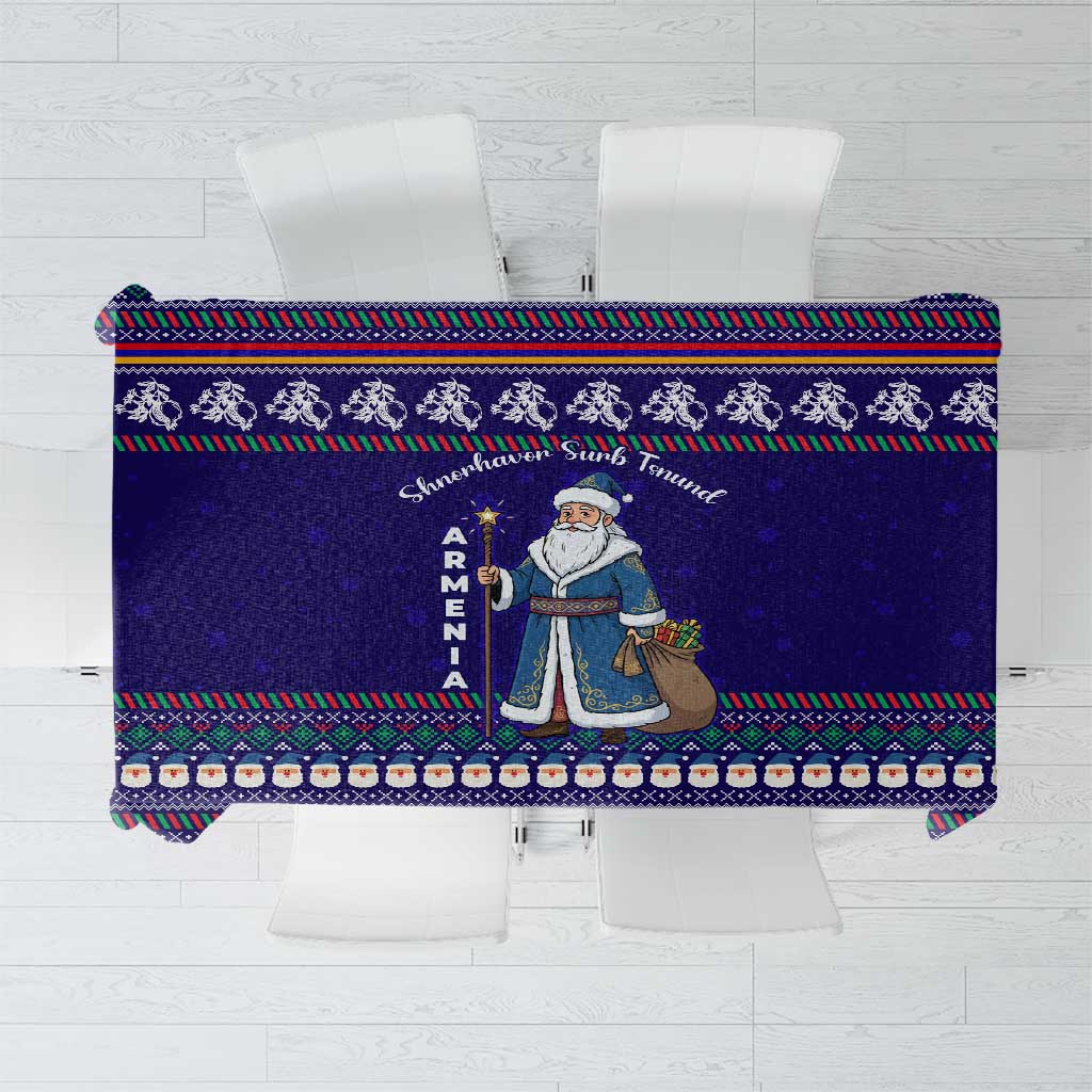 Armenia Christmas Tablecloth with Santa Claus Shnorhavor Surb Tsnund and Gift Bag Pattern - Wonder Print Shop
