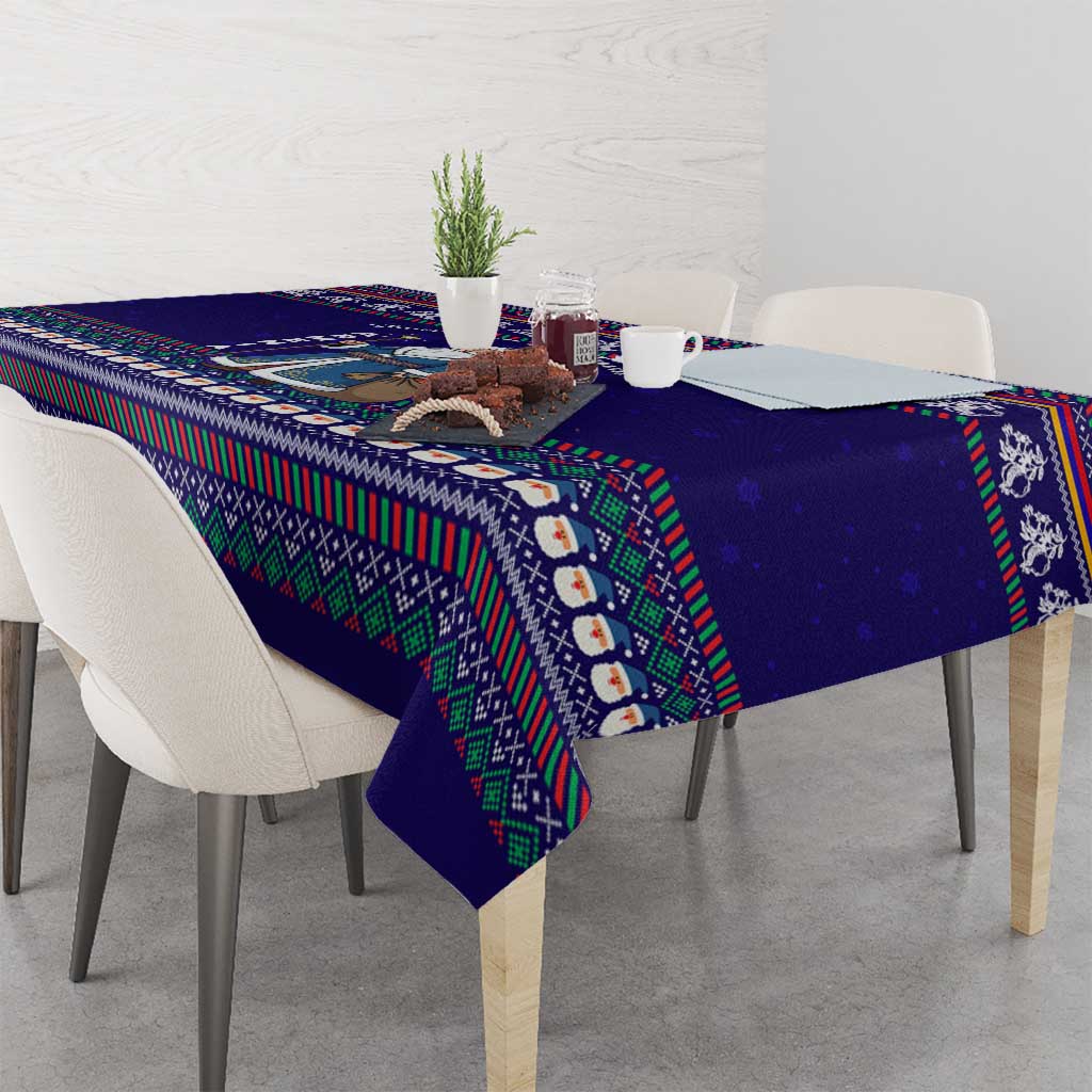 Armenia Christmas Tablecloth with Santa Claus Shnorhavor Surb Tsnund and Gift Bag Pattern - Wonder Print Shop