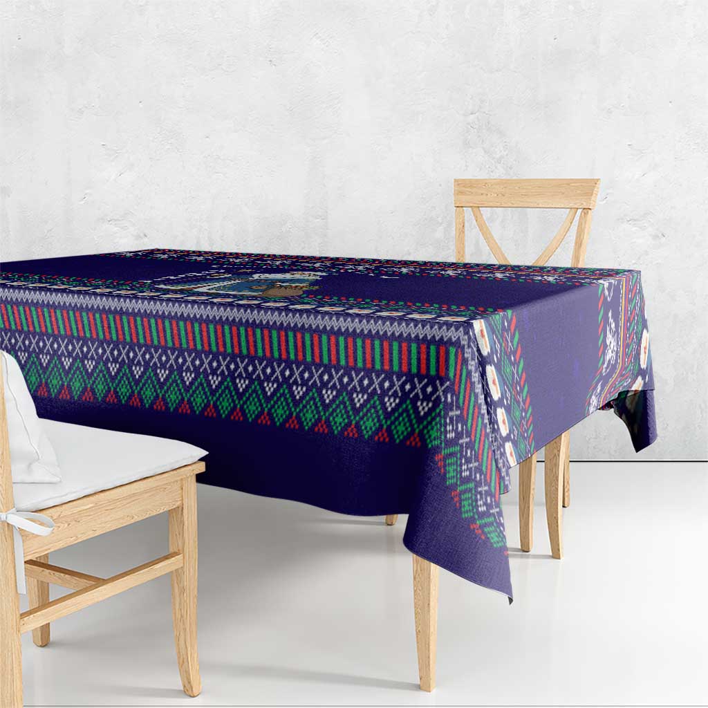 Armenia Christmas Tablecloth with Santa Claus Shnorhavor Surb Tsnund and Gift Bag Pattern - Wonder Print Shop