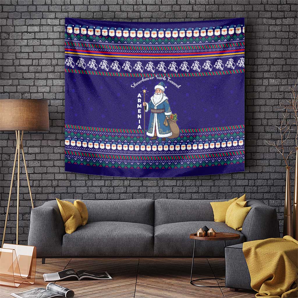 Armenia Christmas Tapestry with Santa Claus Shnorhavor Surb Tsnund and Gift Bag Pattern - Wonder Print Shop
