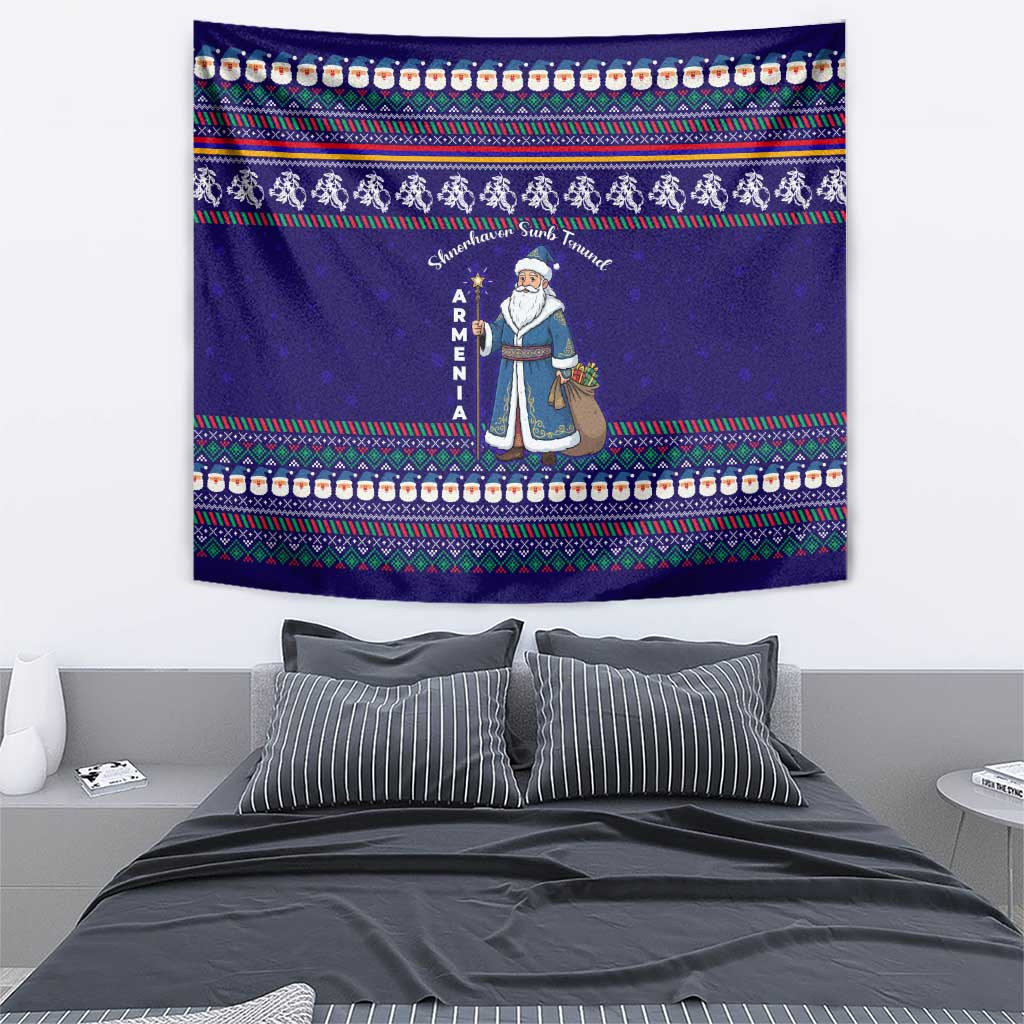 Armenia Christmas Tapestry with Santa Claus Shnorhavor Surb Tsnund and Gift Bag Pattern - Wonder Print Shop