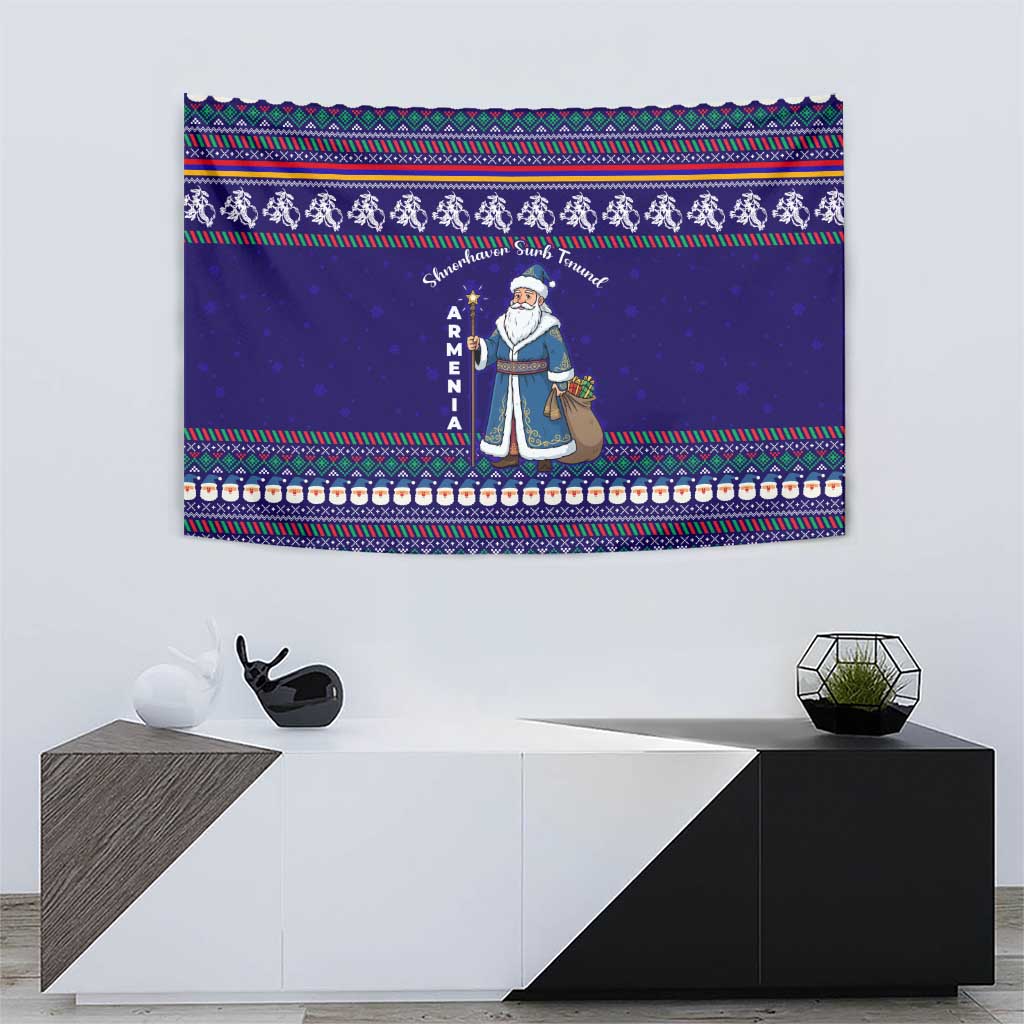 Armenia Christmas Tapestry with Santa Claus Shnorhavor Surb Tsnund and Gift Bag Pattern - Wonder Print Shop